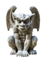 Crouching Gargoyle Sculpture with Wings - Isolated on White Transparent Background, PNG
