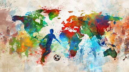 Soccer Players in Action on Abstract Colorful Background
