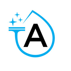 Clean Logo Design On Letter A With Water Symbol. Maid Sign