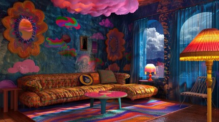 Obraz na płótnie Canvas interior of a living room clouds 