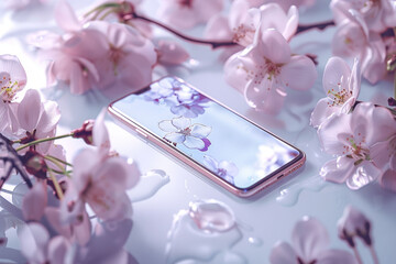 桜とスマートフォンの美しいイメージ　Beautiful image of cherry blossoms and smartphone