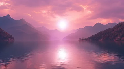 Badkamer foto achterwand lake vaporwave sun © vectorwin