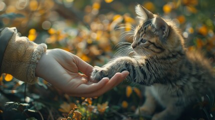 Craft a heartwarming scene of a mammal pet comforting its owner - obrazy, fototapety, plakaty