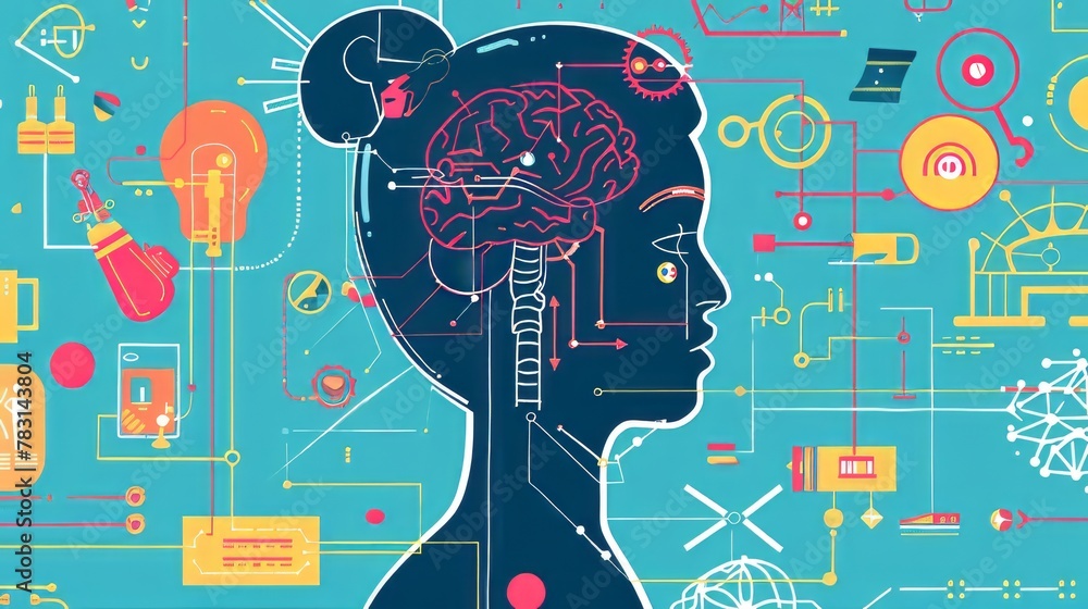 Poster a woman's brain is shown in a colorful, abstract style. the image is meant to convey the idea of the