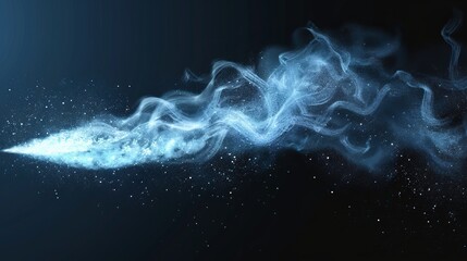 Spray of white dust isolated on transparent background. Modern realistic set of curve smoke or powder with particles flowing from aerosol, blue stream of spraying cosmetic or fragrance.