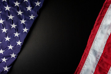 Colorful stars and stripes of USA flag on isolated black ground