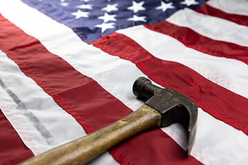 old claw hammer on US flag 