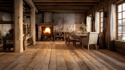 Fototapeta na wymiar reclaimed wood floor interior