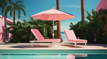 poolside pink with palm leaves