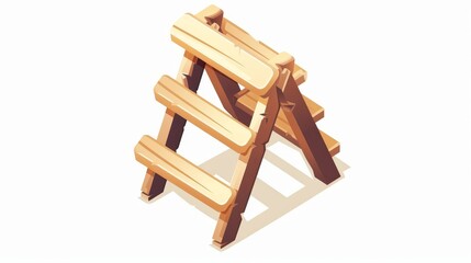 A wooden ladder, symbol of success, isometric icon of construction for repair in a cartoon modern format