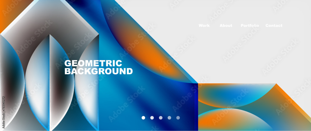 Poster a stylish geometric pattern with blue and orange shapes on a white border