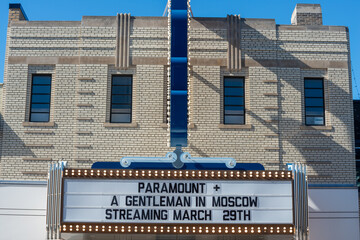 Fototapeta premium marquee sign, Paradise Theatre (1006 Bloor Street West in Toronto, Canada) a heritage movie theatre and entertainment venue first opened in 1937 designed by Benjamin Brown in Art Deco style