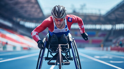 Para-athlete in action, determination and speed.