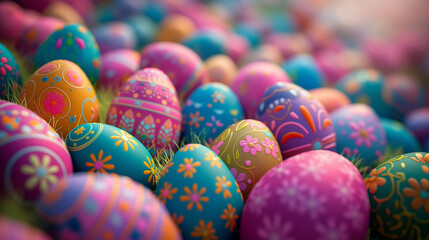 Fototapeta na wymiar Kaleidoscope of Decorated Easter Eggs. Generative AI