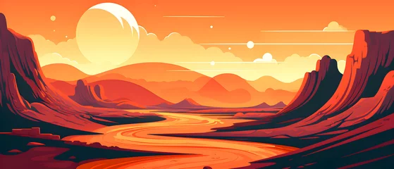 Schilderijen op glas Cartoon illustration of the red planet Mars. Cosmic landscape.  © Lunstream