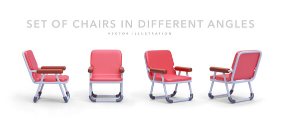 Set of realistic chairs in different angles isolated on white background. Vector illustration