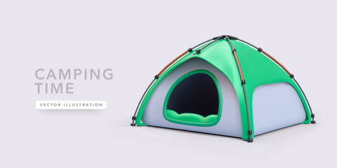 Camping tent in realistic style isolated on white background. Vector illustration - obrazy, fototapety, plakaty