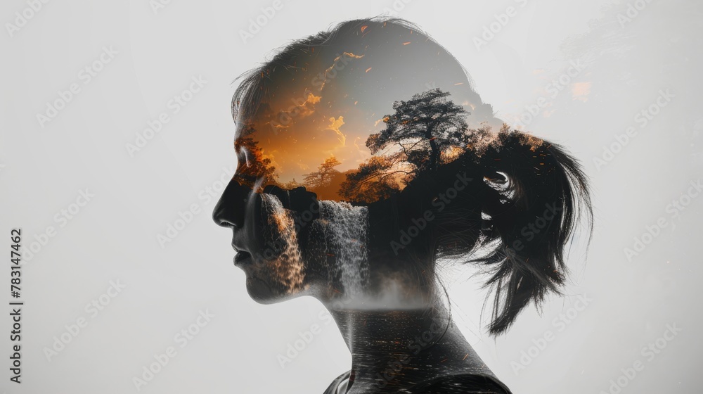 Poster a woman's face is shown in a distorted way, with a tree in the background. scene is dreamy and surre