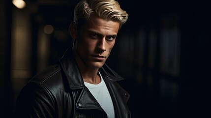 man blond hair dark background - obrazy, fototapety, plakaty