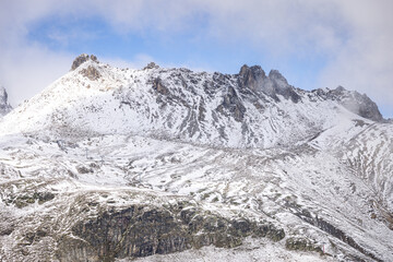 Piz Nair mountain in the snow, from Corviglia, near St Moritz, Switzerland