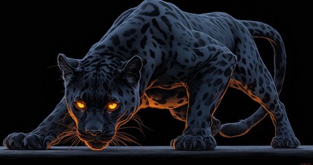 Black panther with yellow eyes in dark background