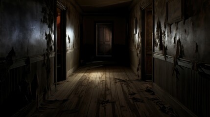 Fototapeta na wymiar hallway haunted house interior