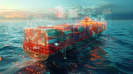 Cargo Ship Digital Logistics Concept