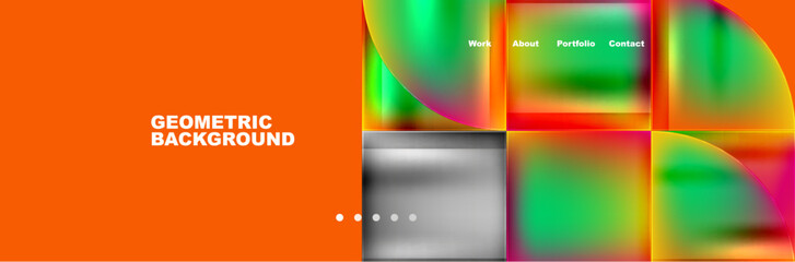 Fototapeta premium Colorful geometric background with squares and circles on an orange backdrop