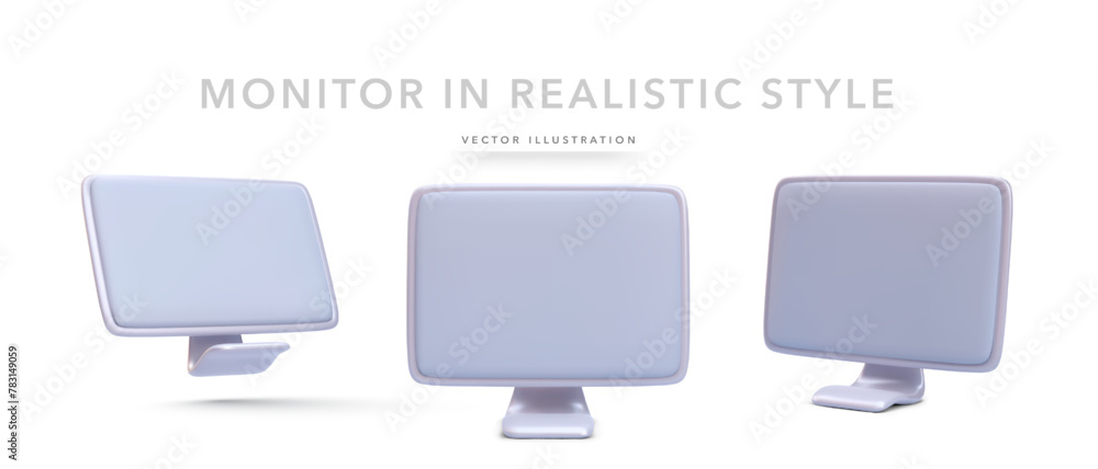 Poster set of realistic gray computer monitor isolated on white background. vector illustration