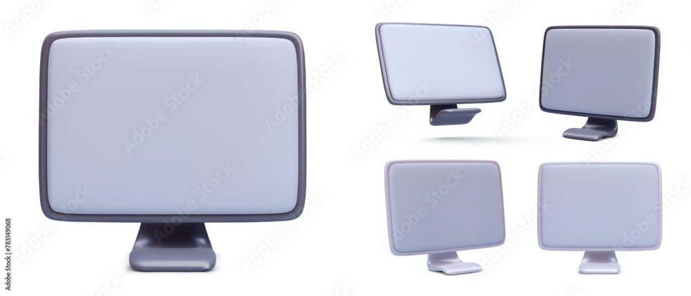 Poster set of realistic computer monitor isolated on white background. vector illustration