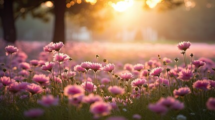 setting light pink flowers sun - Powered by Adobe