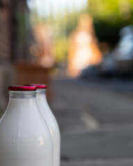 Glass milk bottles delivered on the doorstep