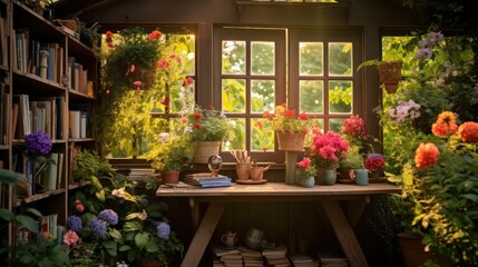 potted blurred garden shed interior