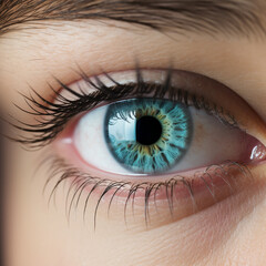 Fototapeta premium a part of a woman's face is close-up - a photo of a blue eye сreated with Generative Ai