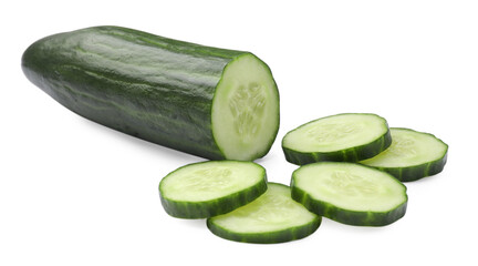 Cut ripe long cucumber isolated on white