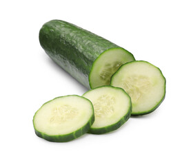 Cut ripe long cucumber isolated on white