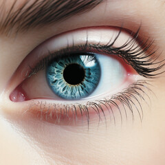 Fototapeta premium a part of a woman's face is close-up - a photo of a blue eye сreated with Generative Ai