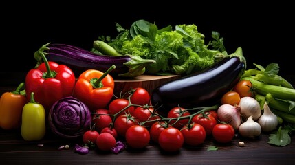 assortment vegetables on dark background