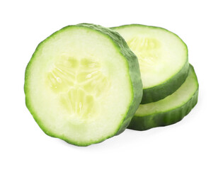 Slices of fresh cucumber isolated on white