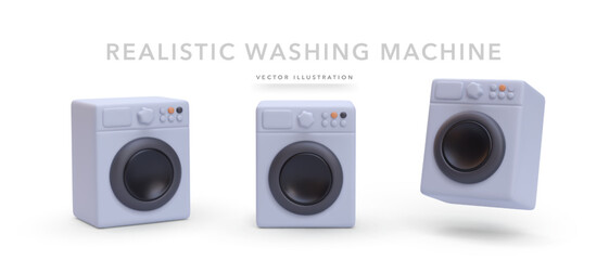 Set of realistic washing machine isolated on white background. Vector illustration