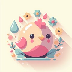 easter Chick with flower, flat design illustration