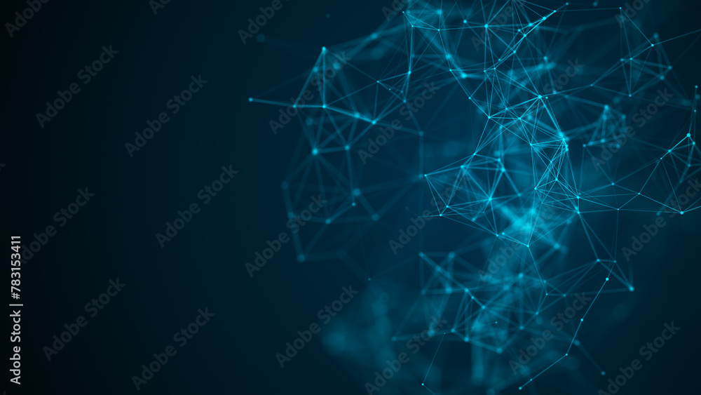 Poster abstract blue background with moving lines and dots. the concept of big data. 3d rendering.