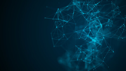 Abstract blue background with moving lines and dots. The concept of big data. 3d rendering.