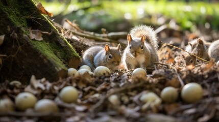 Obraz premium foraging grey squirrels