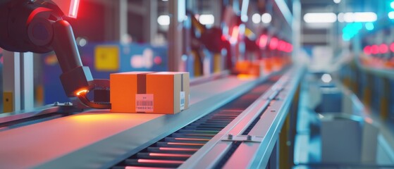 Fototapeta premium A high-speed automated packaging line, with robots efficiently boxing products, demonstrating the advancements in logistics