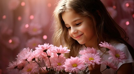 girl pink daisies