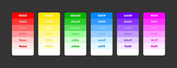 Colored Palette Guide. Colour Palette Catalog Samples in RGB. Color chart with codes template. Vector illustration.