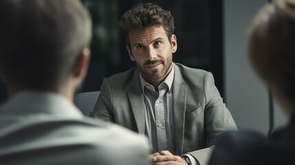 Naklejka na ściany i meble facial man in interview grey background