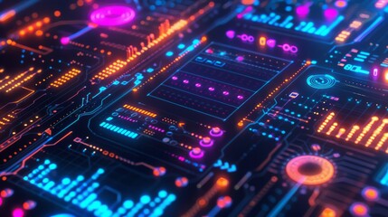 Fototapeta premium Neon-lit interface of advanced analytics, symbolizing high-tech data processing