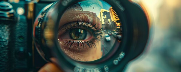 The eye of creativity, camera lens focused on urban exploration